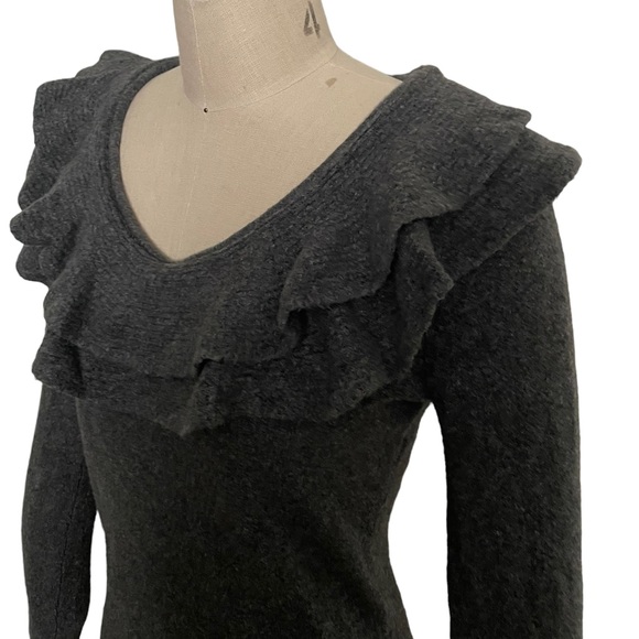 WHBM Gray V-Neck Sweater with Ruffle Neckline Size XS - Picture 2 of 8